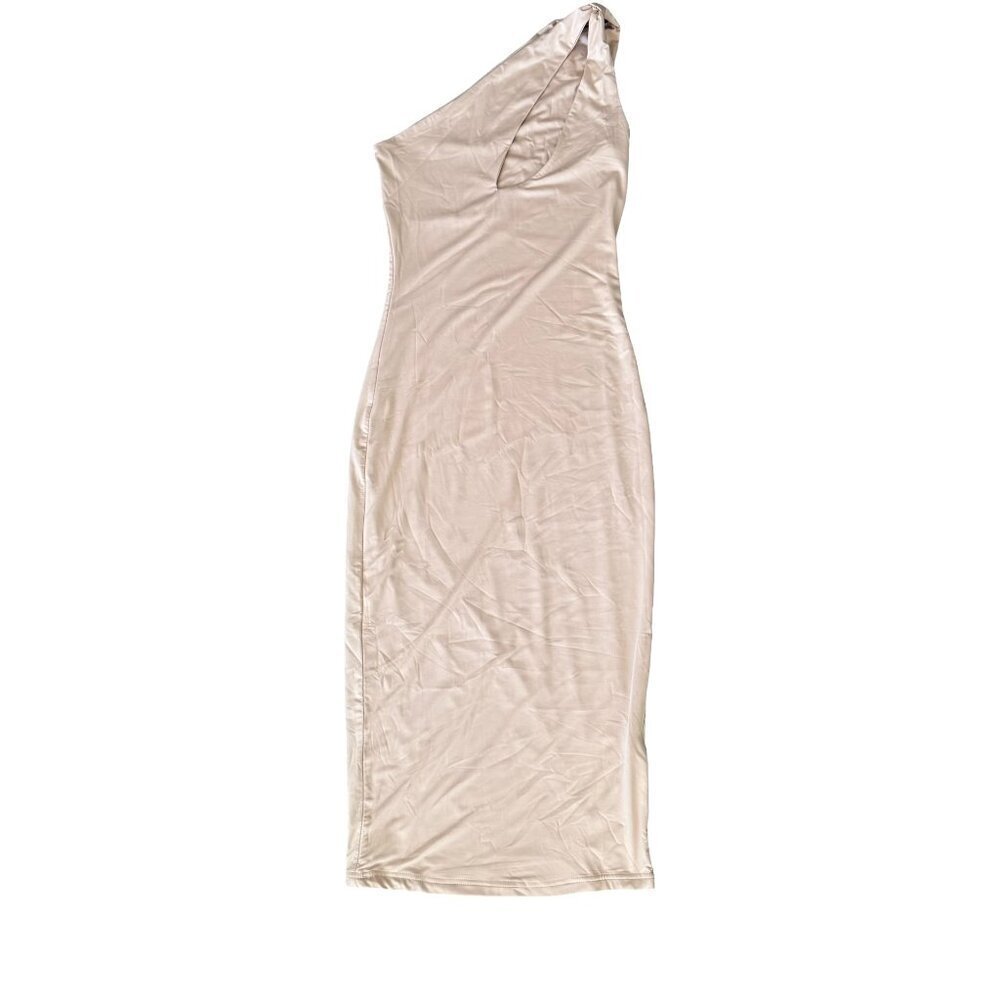 One Shoulder Bodycon Midi Dress Nude Beige Womens Large - Picture 5 of 8